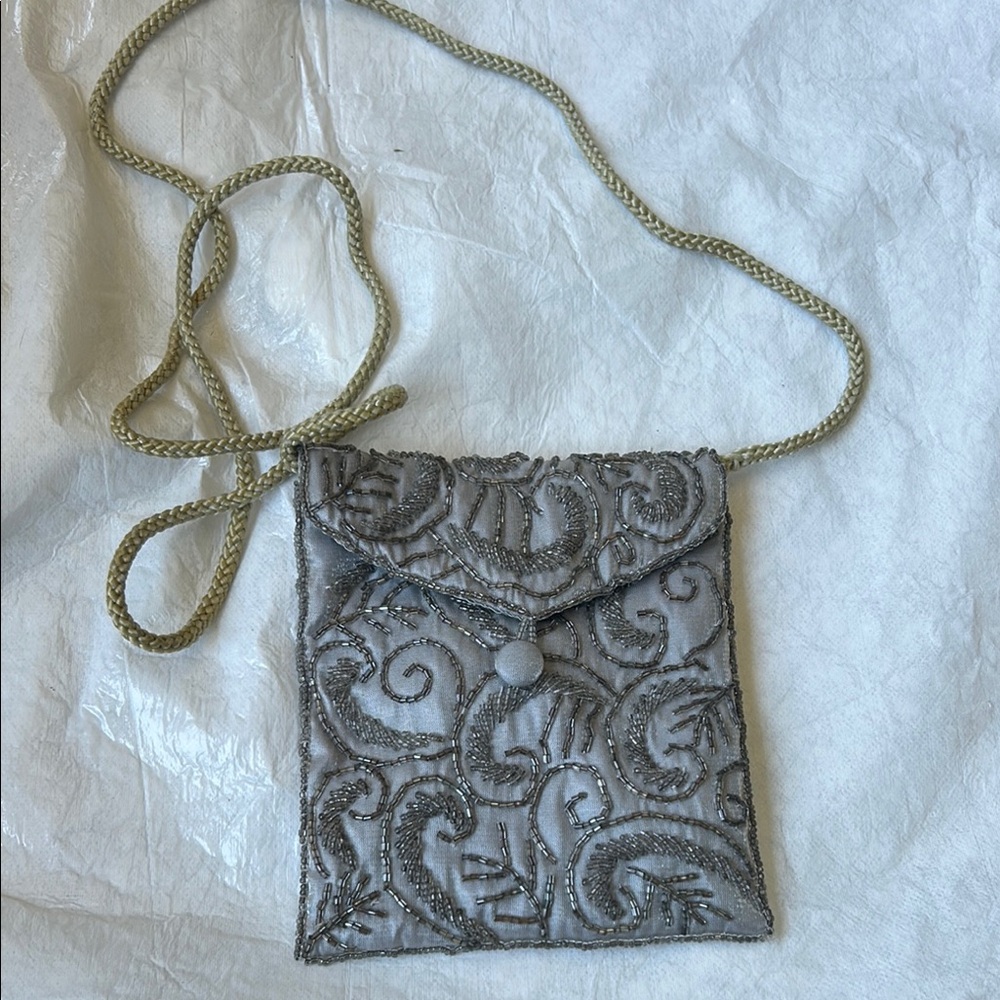 Elegant Gray Beaded Crossbody Bag